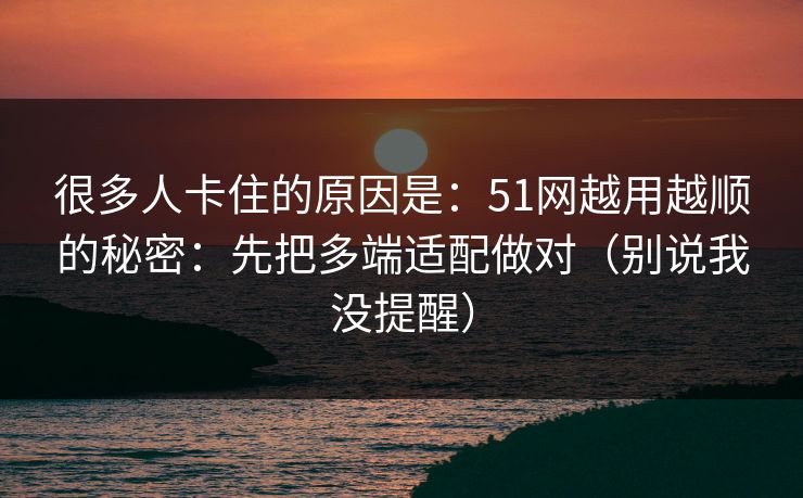很多人卡住的原因是：51网越用越顺的秘密：先把多端适配做对（别说我没提醒）