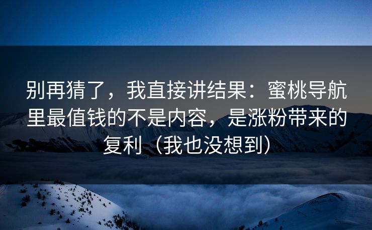 别再猜了，我直接讲结果：蜜桃导航里最值钱的不是内容，是涨粉带来的复利（我也没想到）